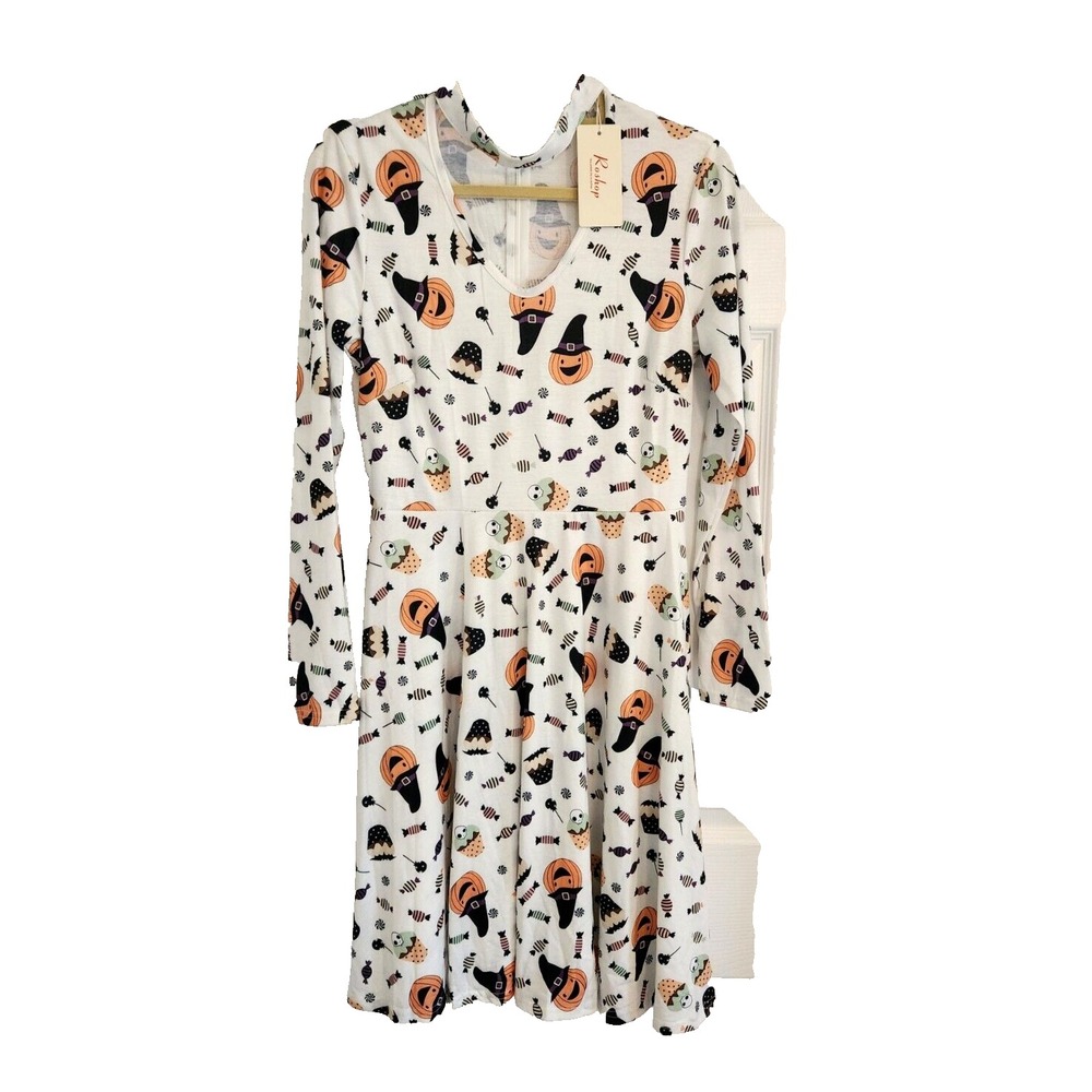ROSHOP Halloween Size Medium Jersey Jack O Lantern Stretch Dress New with Tags